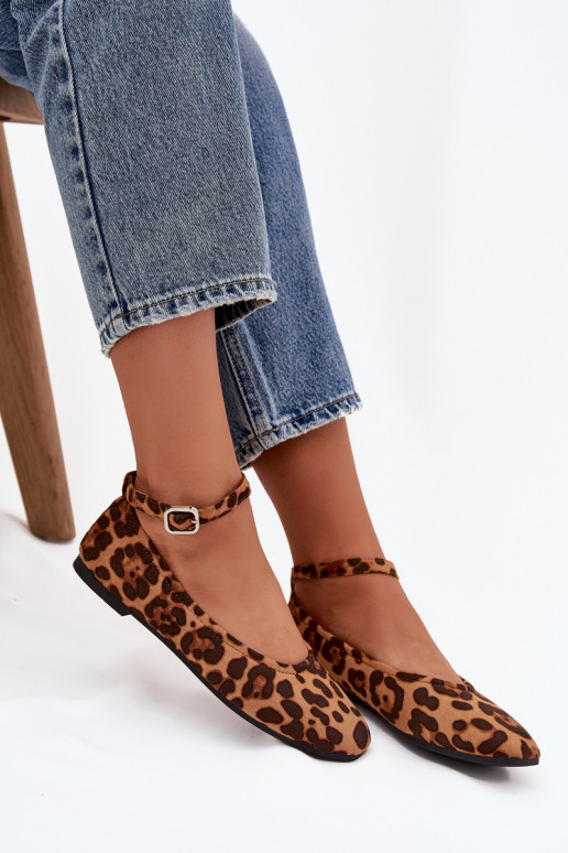 baleríny  s popruhy I s přezkami se vzory leopardí kožešiny Janelor