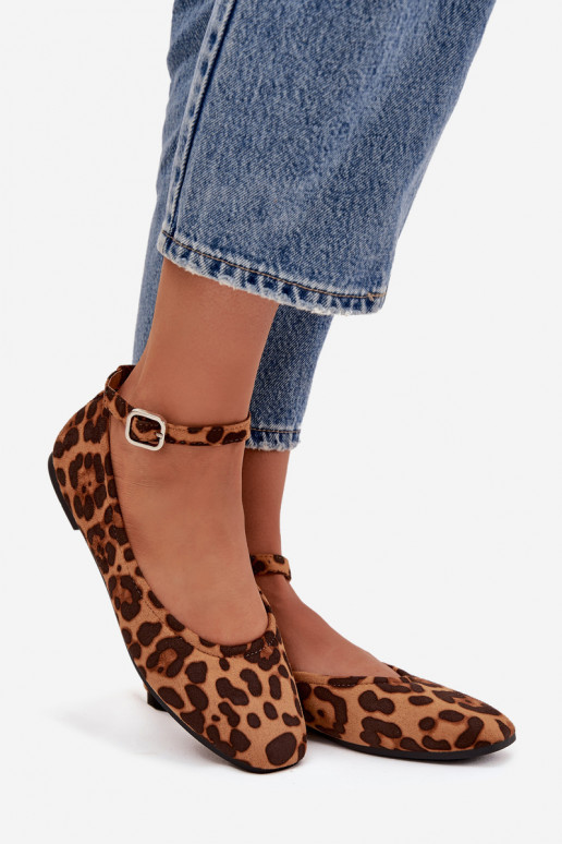 baleríny  s popruhy I s přezkami se vzory leopardí kožešiny Janelor