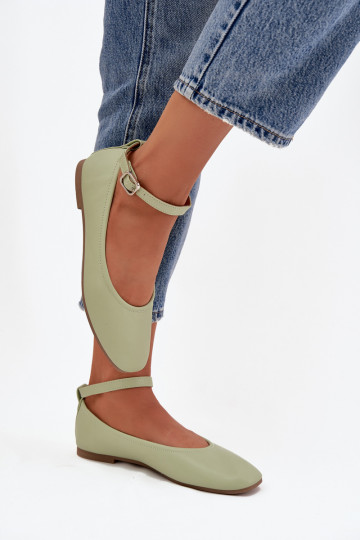 baleríny  s popruhy I s přezkami zelené Janelor