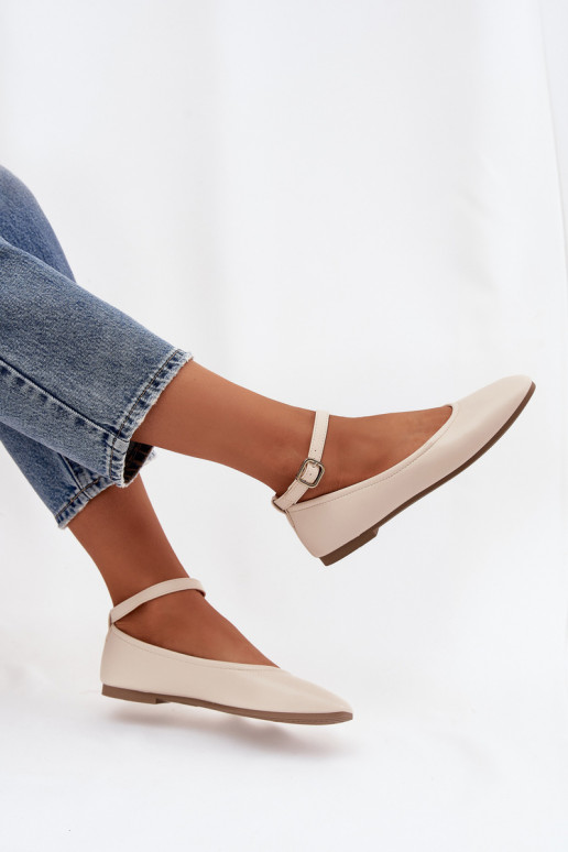 baleríny  s popruhy I s přezkami béžové Janelor