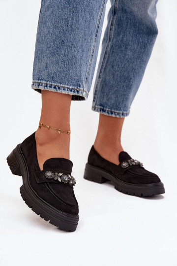 Dámské mokasíny s třpytivýma očima z eko semišeowe Černé Lavisse