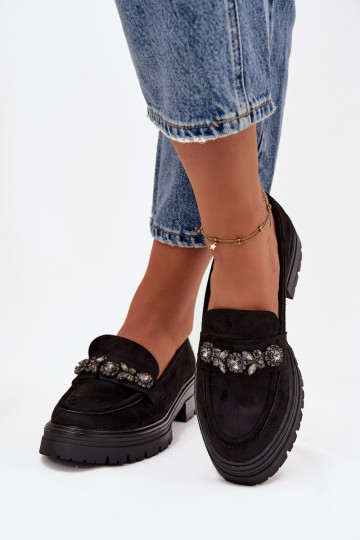 Dámské mokasíny s třpytivýma očima z eko semišeowe Černé Lavisse 2