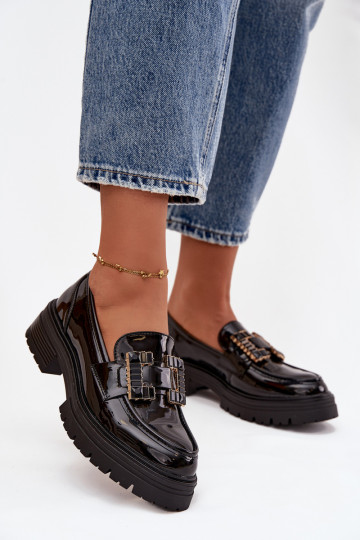 Dámské mokasíny s efektem laku s ornamenty Černé Ysandra 2