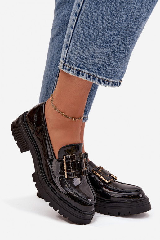 Dámské mokasíny s efektem laku s ornamenty Černé Ysandra