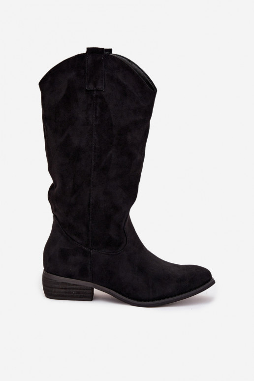 dlouhé boty kovbojský styl na nízkém podpatku Z z eko semišeu Černé Cherrie