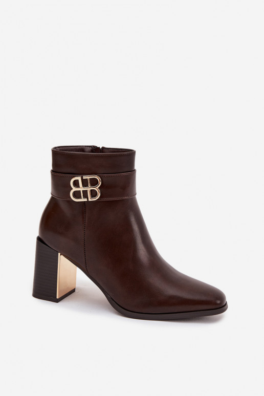 Dámské podpatky s popruhy I zlaté barvym Detalem Czekoladowe Galinne