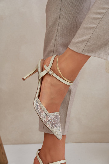 Zdobené Boty na vysokém podpatku s otevřenou patou zlaté barvy Nanadra 2