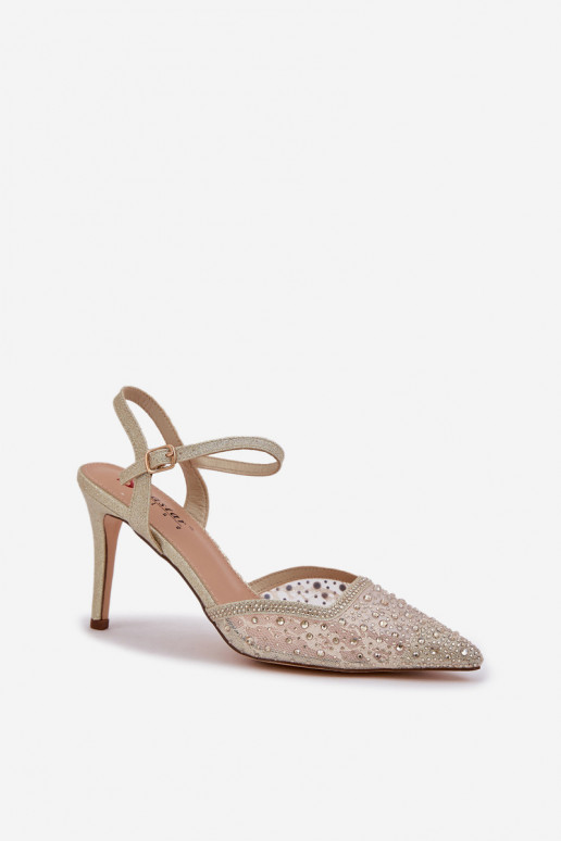 Zdobené Boty na vysokém podpatku s otevřenou patou zlaté barvy Nanadra