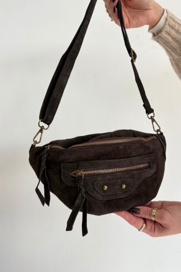 Kabelka na trupu Z Naturalnego Zamszu Czekoladowa Romilly