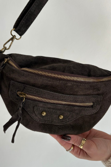 Kabelka na trupu Z Naturalnego Zamszu Czekoladowa Romilly 2