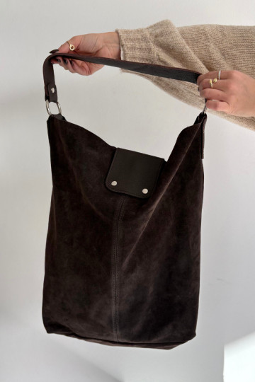  Skórzana Zamszowa Kabelka Czekoladowa Hanelle