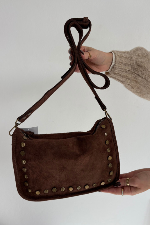 Skórzana Zamszowa Kabelka Zdobiona  hnědá Savra