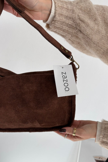 Skórzana Zamszowa Kabelka Zdobiona  hnědá Savra 2