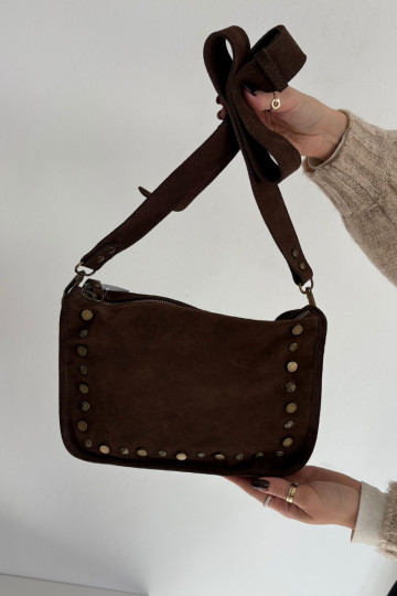 Skórzana Zamszowa Kabelka Zdobiona  Czekoladowa Savra 2