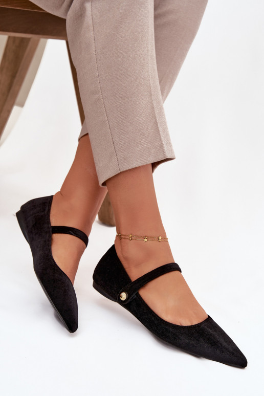 Aksamitne baleríny s popruhy I zlaté barvym Detalem Černé Gisanne