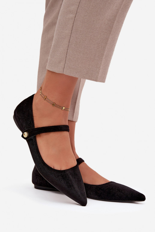 Aksamitne baleríny s popruhy I zlaté barvym Detalem Černé Gisanne