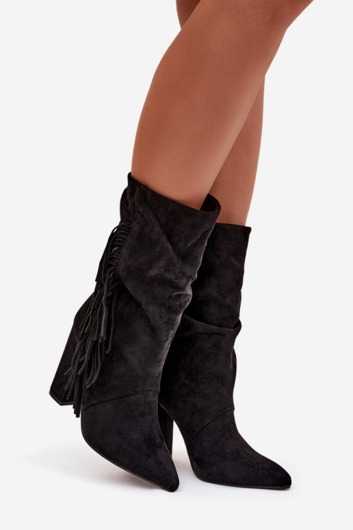 Dámské podpatky se střapci I Marszczeniem zateplené Černé Darlina