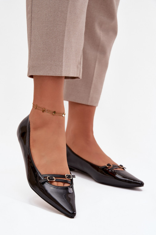 Lakované baleríny s popruhy Černé Zarelia