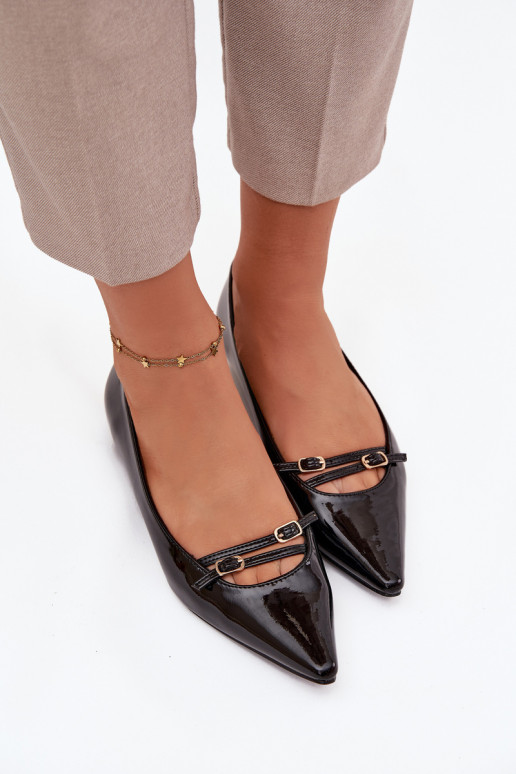 Lakované baleríny s popruhy Černé Zarelia