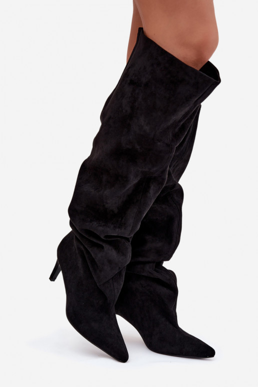 dámské dlouhé boty s tenkými podpatky Slip-on vzor Černé Mavilla