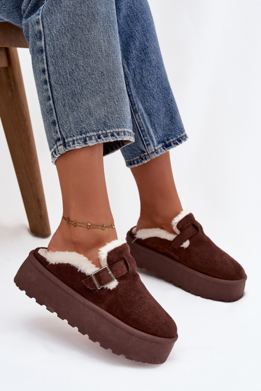 Sněhule  s kožešinou I s přezkami s platformou Czekoladowe Jessina