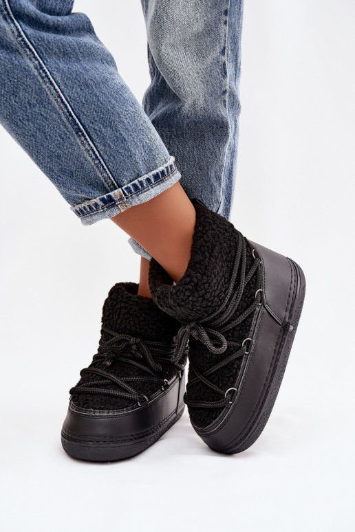 Sněhule  s kožešinou Typu Baranek s popruhy Černé Belira