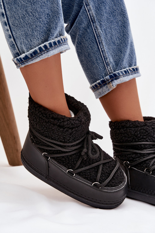 Sněhule  s kožešinou Typu Baranek s popruhy Černé Belira