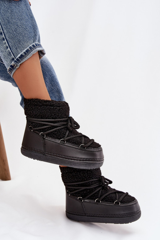 Sněhule  s kožešinou Typu Baranek s popruhy Černé Belira