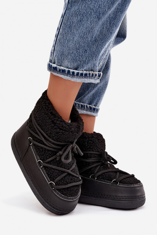 Sněhule  s kožešinou Typu Baranek s popruhy Černé Belira