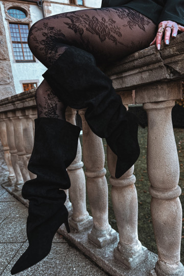 dámské dlouhé boty s tenkými podpatky Slip-on vzor Černé Mavilla