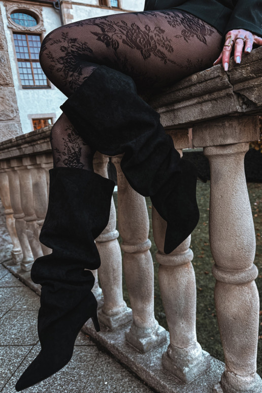 dámské dlouhé boty s tenkými podpatky Slip-on vzor Černé Mavilla