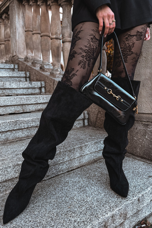 dámské dlouhé boty s tenkými podpatky Slip-on vzor Černé Mavilla