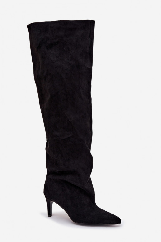 dámské dlouhé boty s tenkými podpatky Slip-on vzor Černé Mavilla