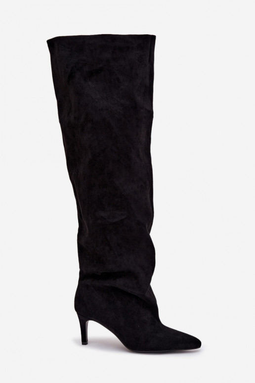 dámské dlouhé boty s tenkými podpatky Slip-on vzor Černé Mavilla