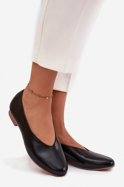 baleríny  z ekologické kůže s širokými podpatky Černé Olyssia