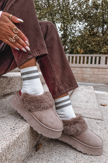 Sněhule  s platformou s kožešinou I Haftem béžové Querina