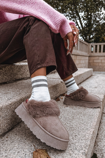 Sněhule  s platformou s kožešinou I Haftem béžové Querina 2