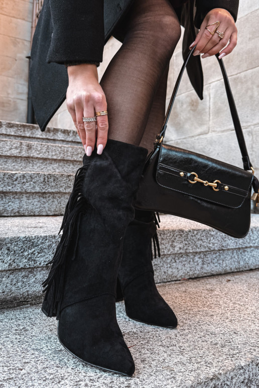 Dámské podpatky se střapci I Marszczeniem zateplené Černé Darlina