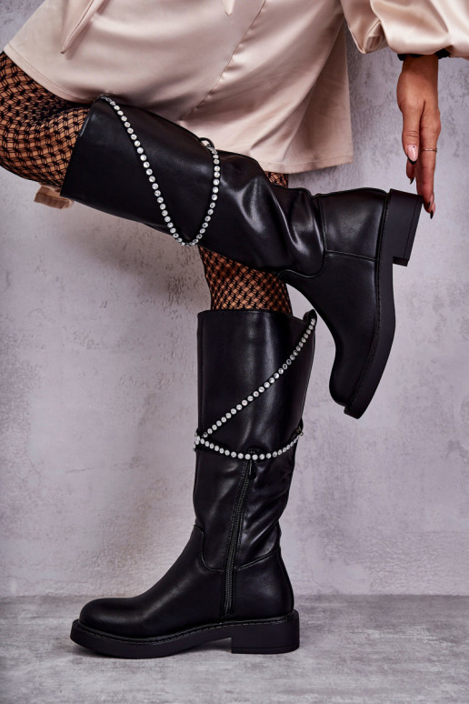  dlouhé boty s pěknými detaily Černé Finlay