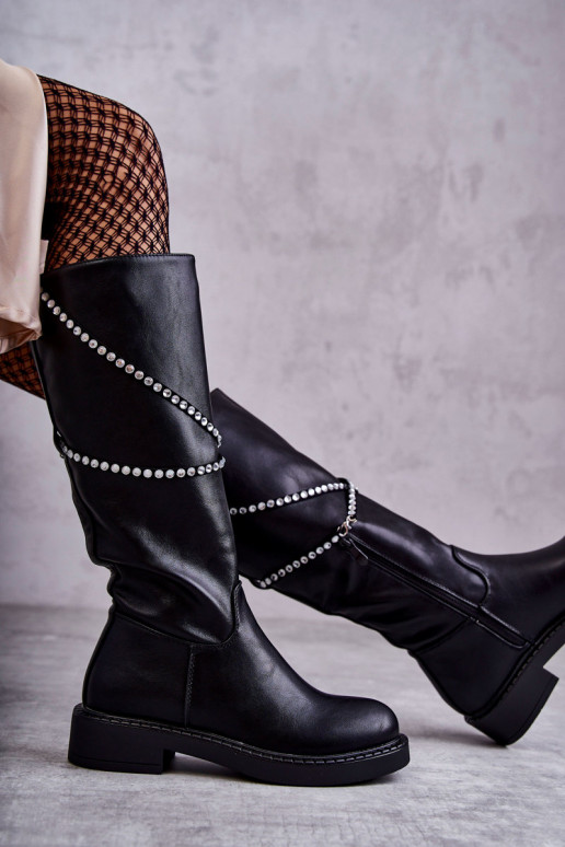  dlouhé boty s pěknými detaily Černé Finlay