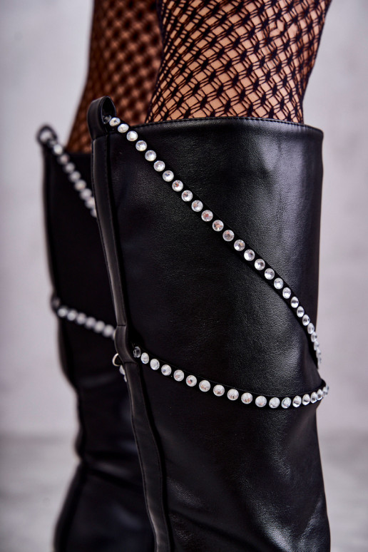  dlouhé boty s pěknými detaily Černé Finlay