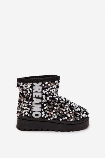 Dětské boty do sněhu Dřeváky zateplené s lesklými šupinami Černé a-stříbrné barvy Rebbica 2