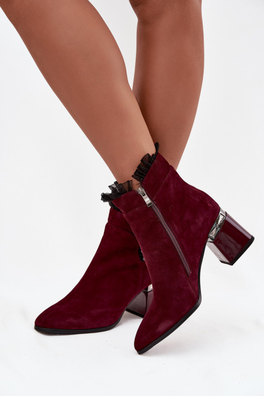 ze semiše  Dámské podpatky s ornamenty zateplené D&A MR52-127 vínová