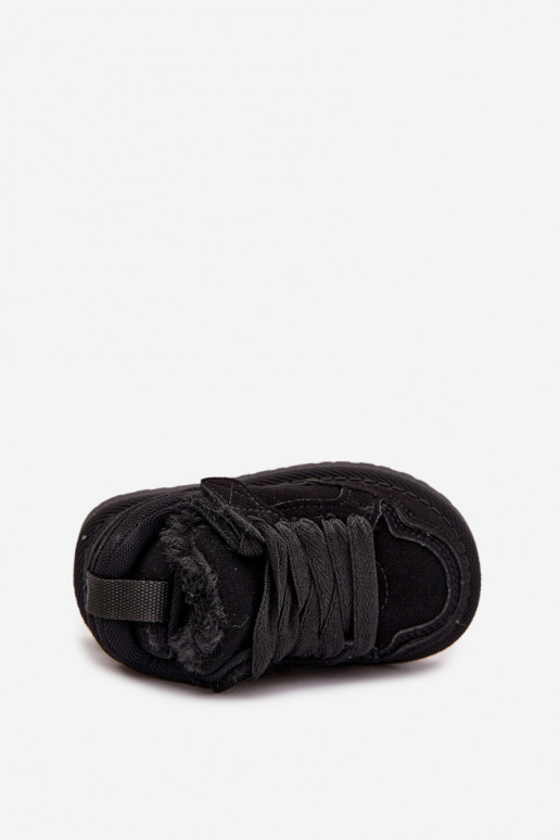 Dětské tenisky obuvi zateplené s kožešinou uvnitř Černé Mireen