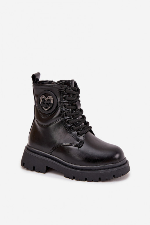 Dřeváky Dětské zateplené s kožešinou uvnitř s ornamenty LOVE Černé Rosaira