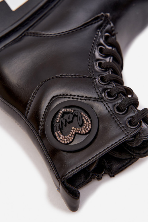 Dřeváky Dětské zateplené s kožešinou uvnitř s ornamenty LOVE Černé Rosaira