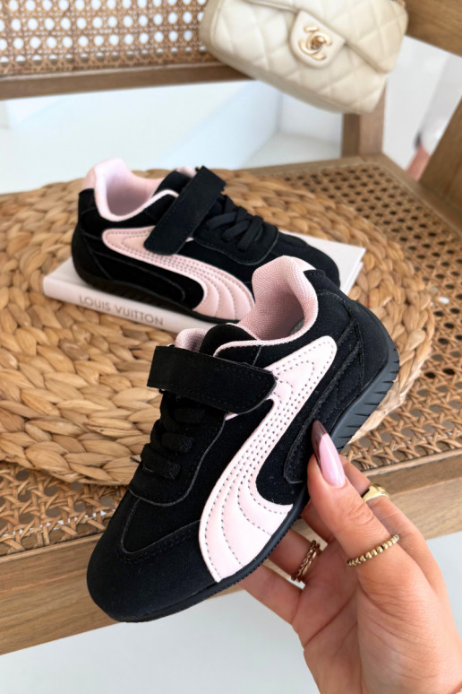 boty Dětské tenisky Z s lepeným zapínánímem Černé a-růžová Perrin