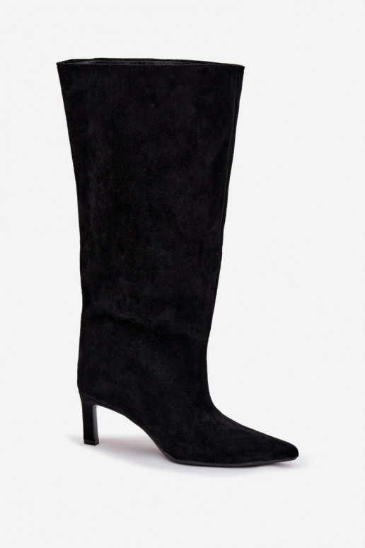 dámské dlouhé boty Z z eko semišeu Slip-on vzor s tenkými podpatky Černé Phelin