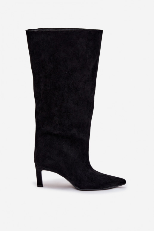 dámské dlouhé boty Z z eko semišeu Slip-on vzor s tenkými podpatky Černé Phelin