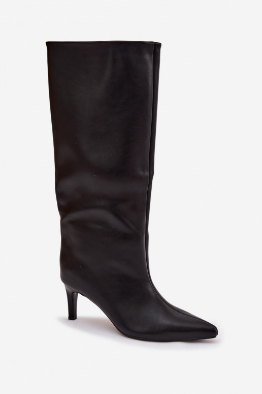 dámské dlouhé boty Slip-on vzor s tenkými podpatky  Černé Olyvia